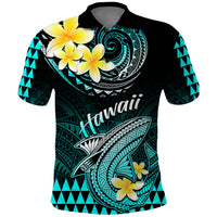 Personalised Hawaii Polo Shirt Polynesian Shark with Kakau Turquoise Version - Wonder Print Shop