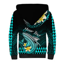 Personalised Hawaii Sherpa Hoodie Polynesian Shark with Kakau Turquoise Version - Wonder Print Shop