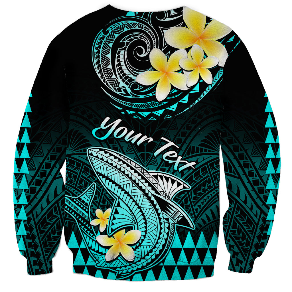 Personalised Hawaii Sweatshirt Polynesian Shark with Kakau Turquoise Version - Wonder Print Shop