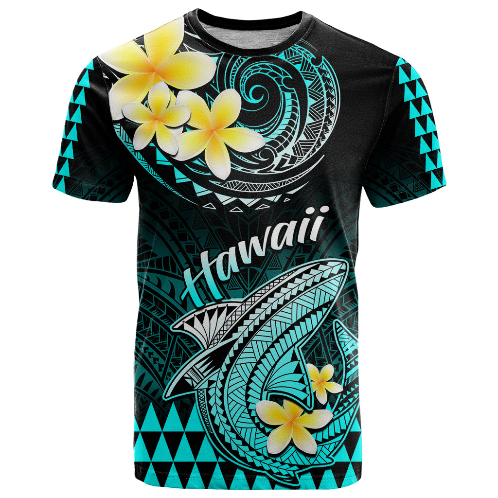 Personalised Hawaii T Shirt Polynesian Shark with Kakau Turquoise Version - Wonder Print Shop
