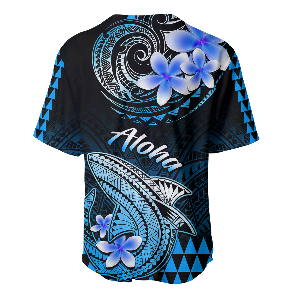 Hawaii Baseball Jersey Polynesian Shark with Kakau Blue Version - Wonder Print Shop