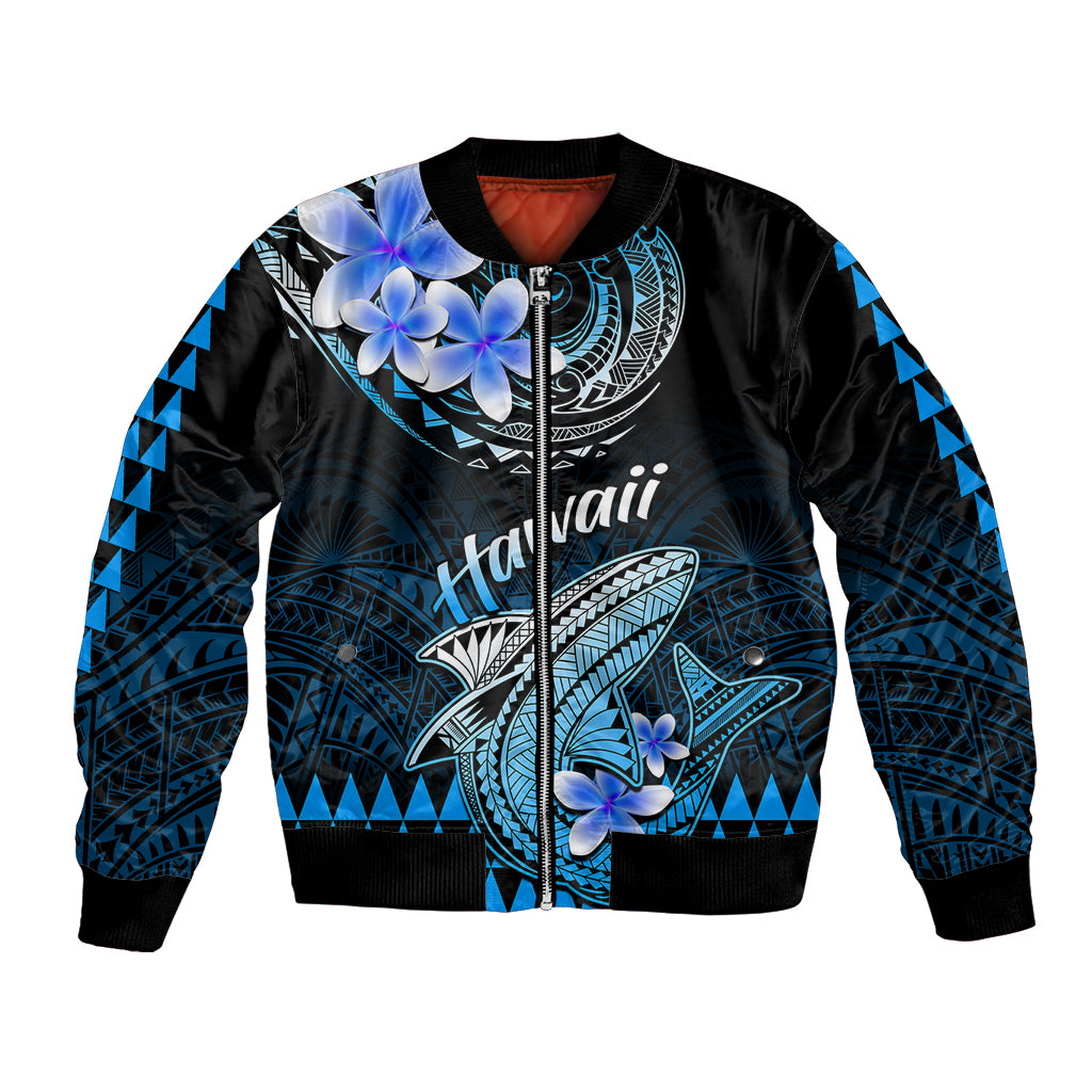 Hawaii Bomber Jacket Polynesian Shark with Kakau Blue Version - Wonder Print Shop