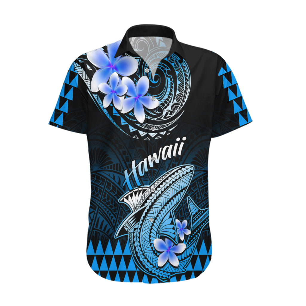 Hawaii Hawaiian Shirt Polynesian Shark with Kakau Blue Version - Wonder Print Shop