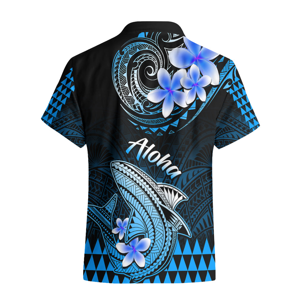 Hawaii Hawaiian Shirt Polynesian Shark with Kakau Blue Version - Wonder Print Shop