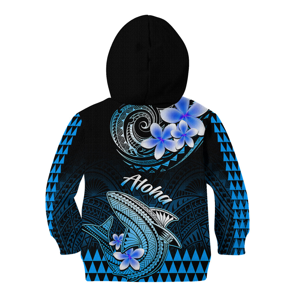 Hawaii Kid Hoodie Polynesian Shark with Kakau Blue Version - Wonder Print Shop