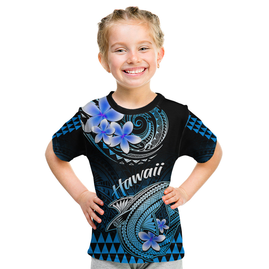 Hawaii Kid T Shirt Polynesian Shark with Kakau Blue Version - Wonder Print Shop