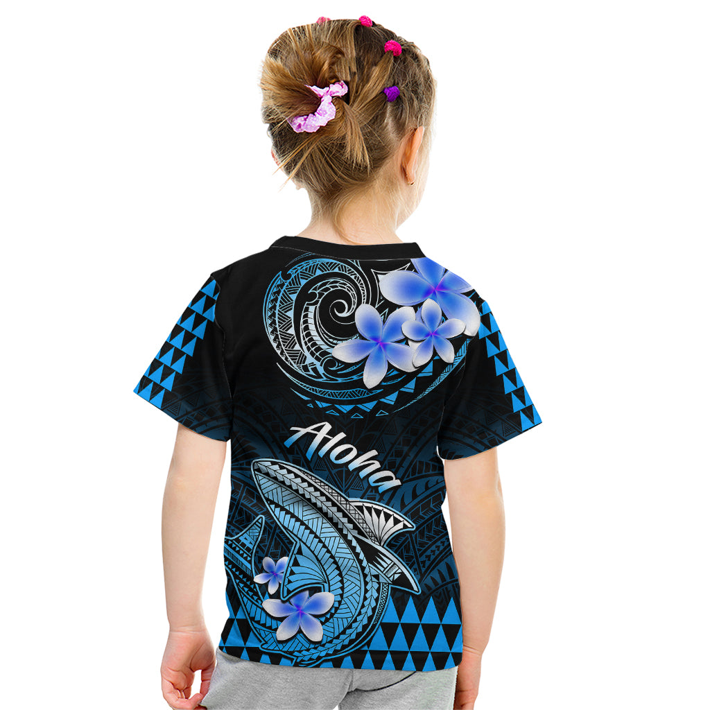 Hawaii Kid T Shirt Polynesian Shark with Kakau Blue Version - Wonder Print Shop