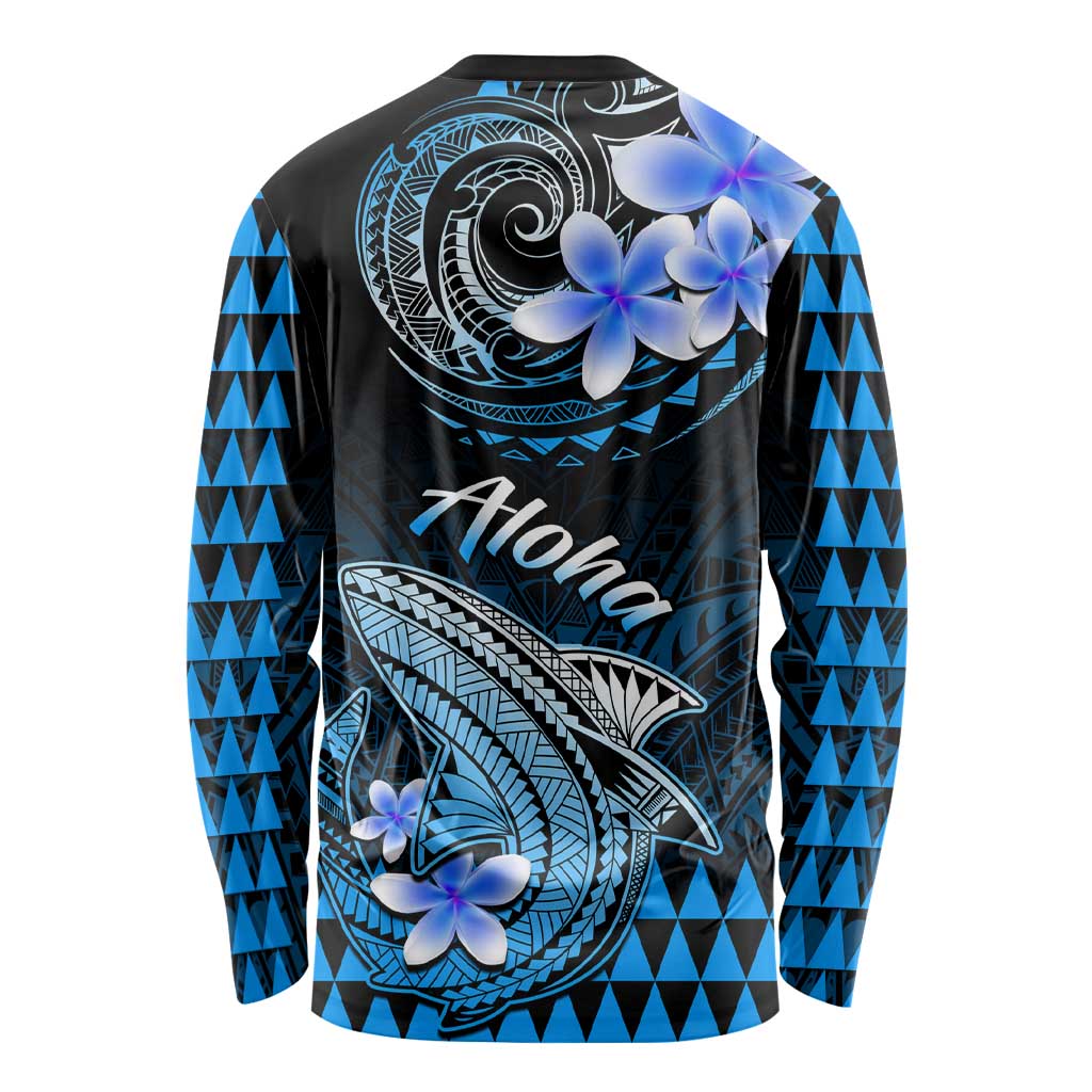 Hawaii Long Sleeve Shirt Polynesian Shark with Kakau Blue Version LT01