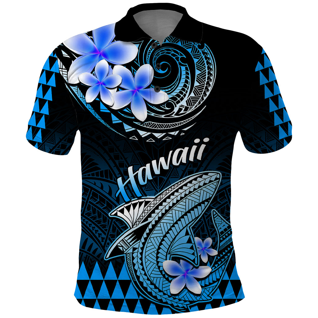 Hawaii Polo Shirt Polynesian Shark with Kakau Blue Version - Wonder Print Shop