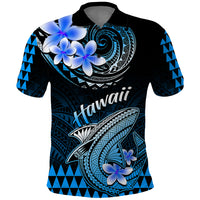 Hawaii Polo Shirt Polynesian Shark with Kakau Blue Version - Wonder Print Shop