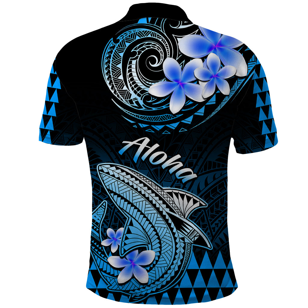 Hawaii Polo Shirt Polynesian Shark with Kakau Blue Version - Wonder Print Shop