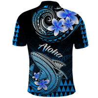 Hawaii Polo Shirt Polynesian Shark with Kakau Blue Version - Wonder Print Shop