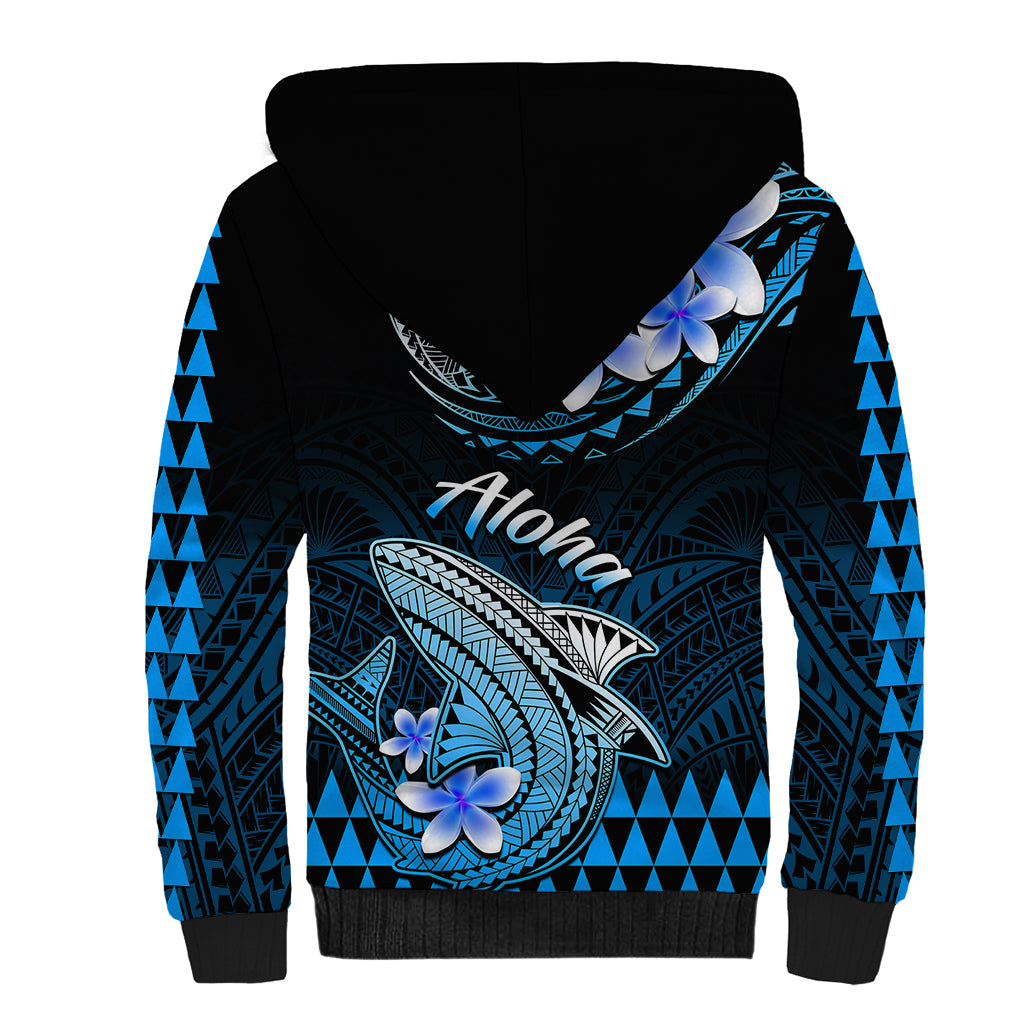 Hawaii Sherpa Hoodie Polynesian Shark with Kakau Blue Version - Wonder Print Shop