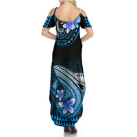 Hawaii Summer Maxi Dress Polynesian Shark with Kakau Blue Version - Wonder Print Shop