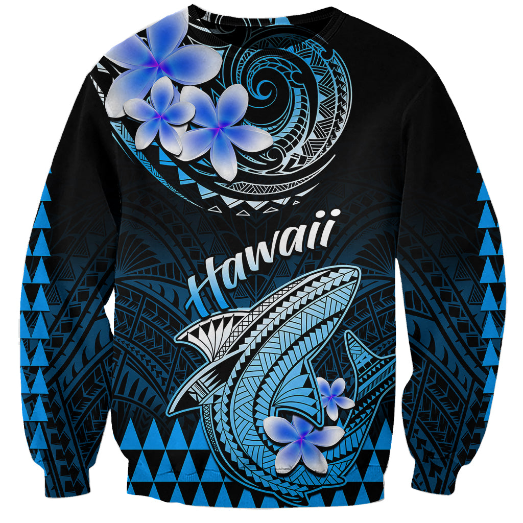 Hawaii Sweatshirt Polynesian Shark with Kakau Blue Version - Wonder Print Shop