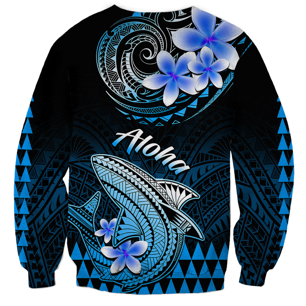 Hawaii Sweatshirt Polynesian Shark with Kakau Blue Version - Wonder Print Shop