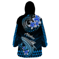 Hawaii Wearable Blanket Hoodie Polynesian Shark with Kakau Blue Version - Wonder Print Shop