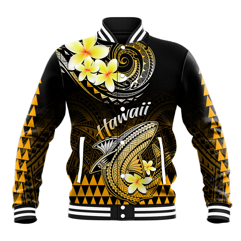 Hawaii Baseball Jacket Polynesian Shark with Kakau Gold Version - Wonder Print Shop