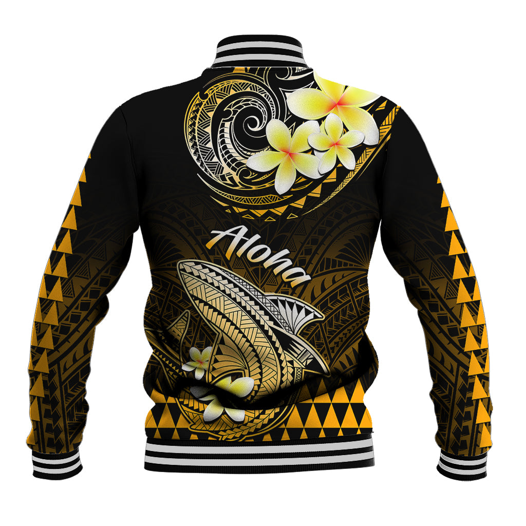 Hawaii Baseball Jacket Polynesian Shark with Kakau Gold Version - Wonder Print Shop