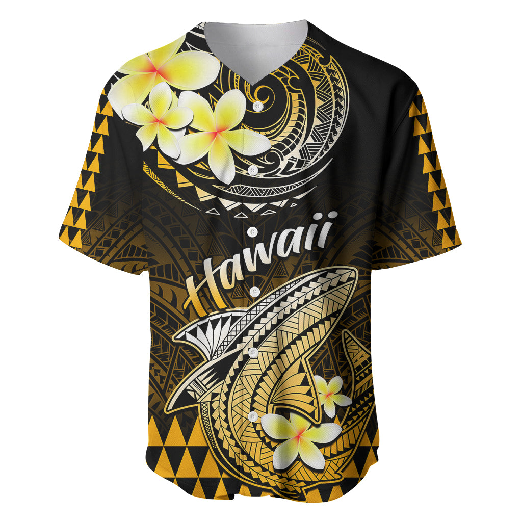 Hawaii Baseball Jersey Polynesian Shark with Kakau Gold Version - Wonder Print Shop