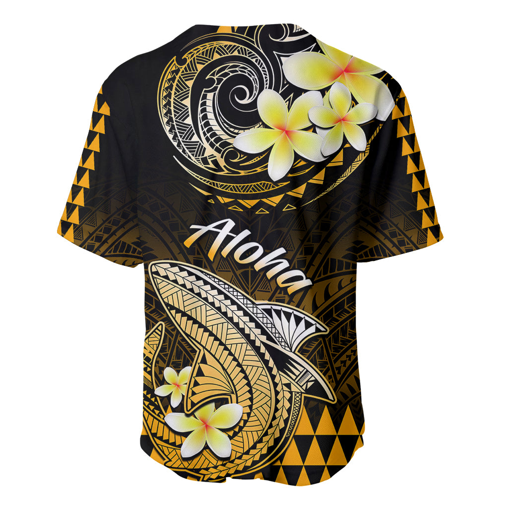 Hawaii Baseball Jersey Polynesian Shark with Kakau Gold Version - Wonder Print Shop