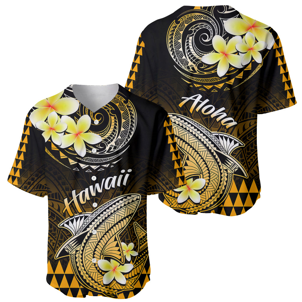Hawaii Baseball Jersey Polynesian Shark with Kakau Gold Version - Wonder Print Shop