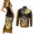 Hawaii Couples Matching Short Sleeve Bodycon Dress and Long Sleeve Button Shirts Polynesian Shark with Kakau Gold Version - Wonder Print Shop