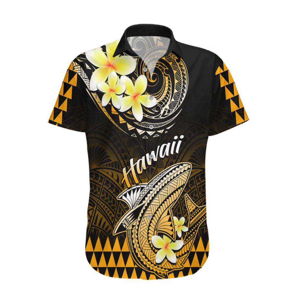 Hawaii Hawaiian Shirt Polynesian Shark with Kakau Gold Version - Wonder Print Shop