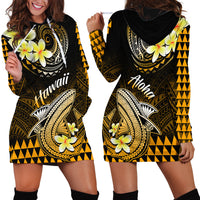 Hawaii Hoodie Dress Polynesian Shark with Kakau Gold Version - Wonder Print Shop