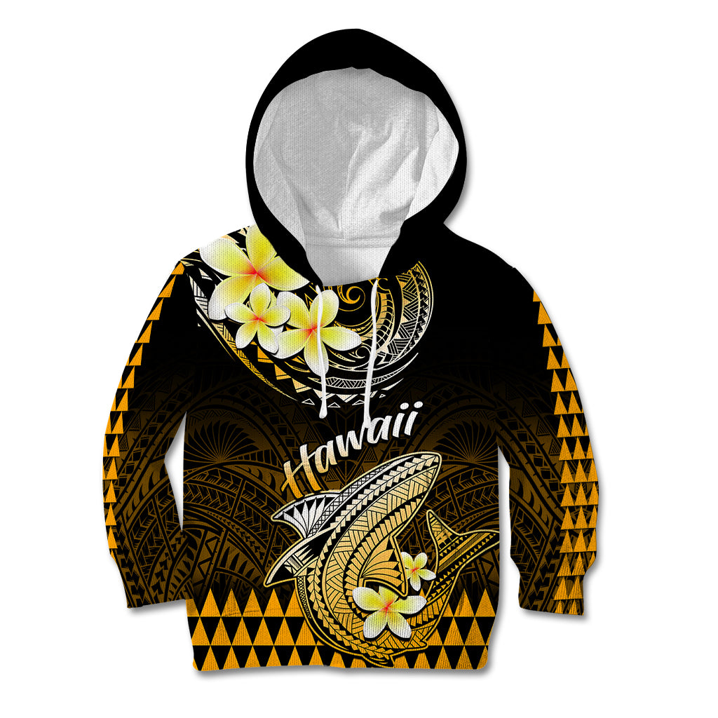 Hawaii Kid Hoodie Polynesian Shark with Kakau Gold Version - Wonder Print Shop