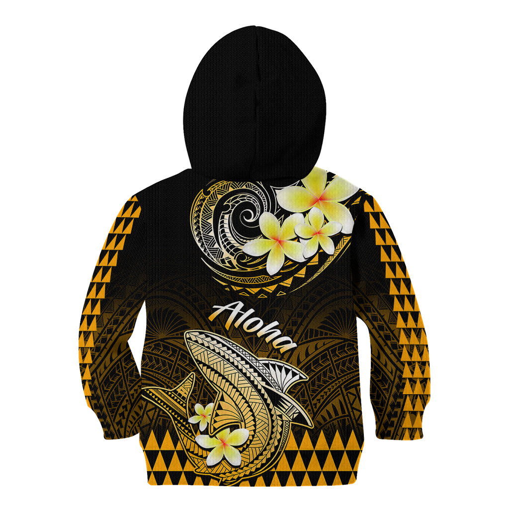 Hawaii Kid Hoodie Polynesian Shark with Kakau Gold Version - Wonder Print Shop