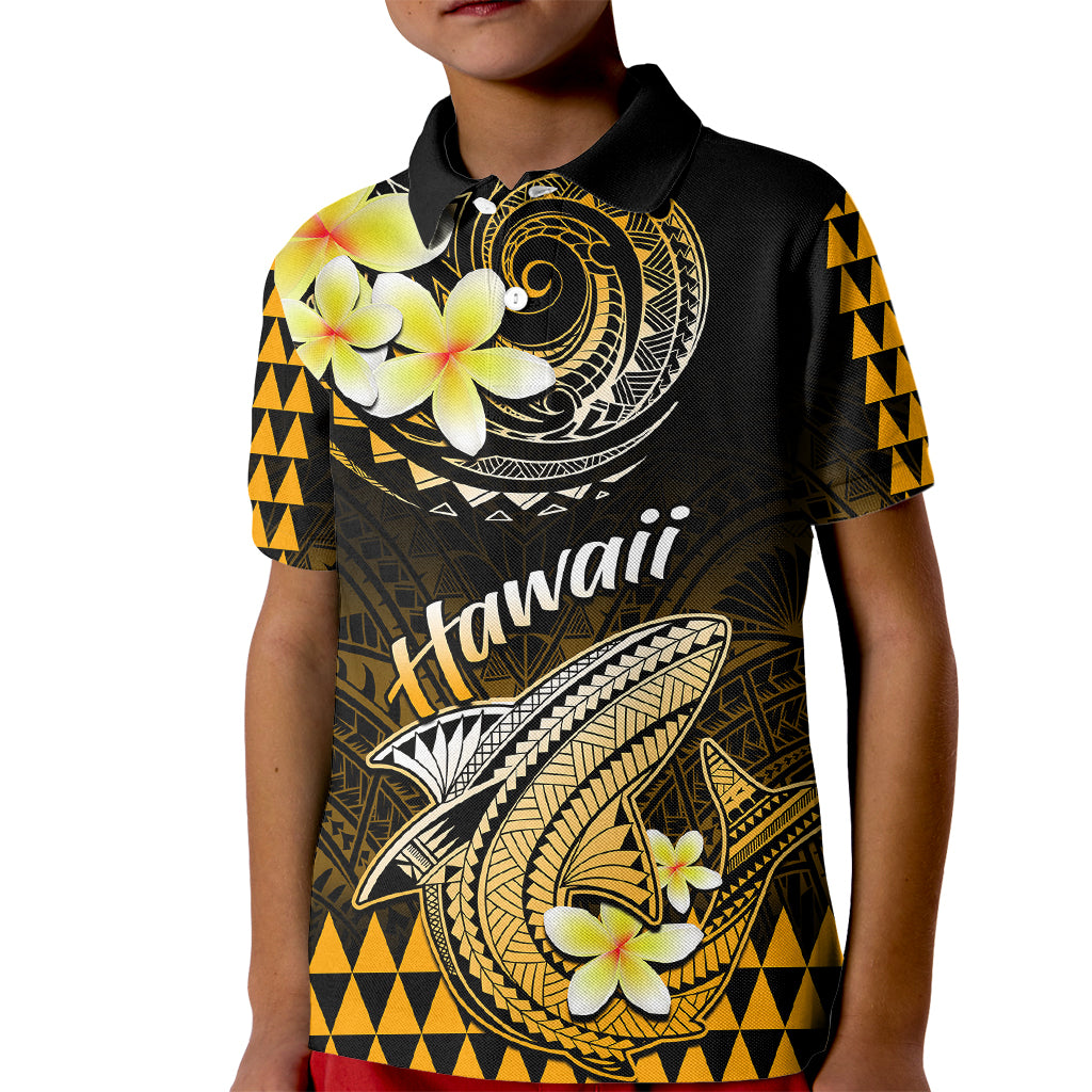 Hawaii Kid Polo Shirt Polynesian Shark with Kakau Gold Version - Wonder Print Shop