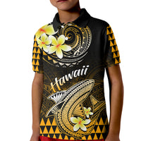 Hawaii Kid Polo Shirt Polynesian Shark with Kakau Gold Version - Wonder Print Shop