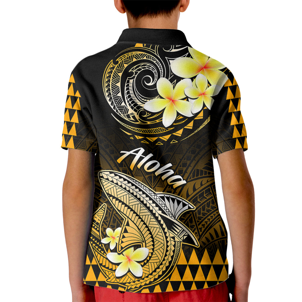 Hawaii Kid Polo Shirt Polynesian Shark with Kakau Gold Version - Wonder Print Shop