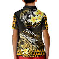 Hawaii Kid Polo Shirt Polynesian Shark with Kakau Gold Version - Wonder Print Shop