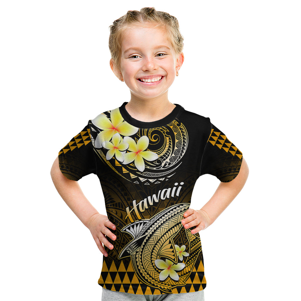 Hawaii Kid T Shirt Polynesian Shark with Kakau Gold Version - Wonder Print Shop