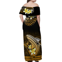 Hawaii Off Shoulder Maxi Dress Polynesian Shark with Kakau Gold Version - Wonder Print Shop