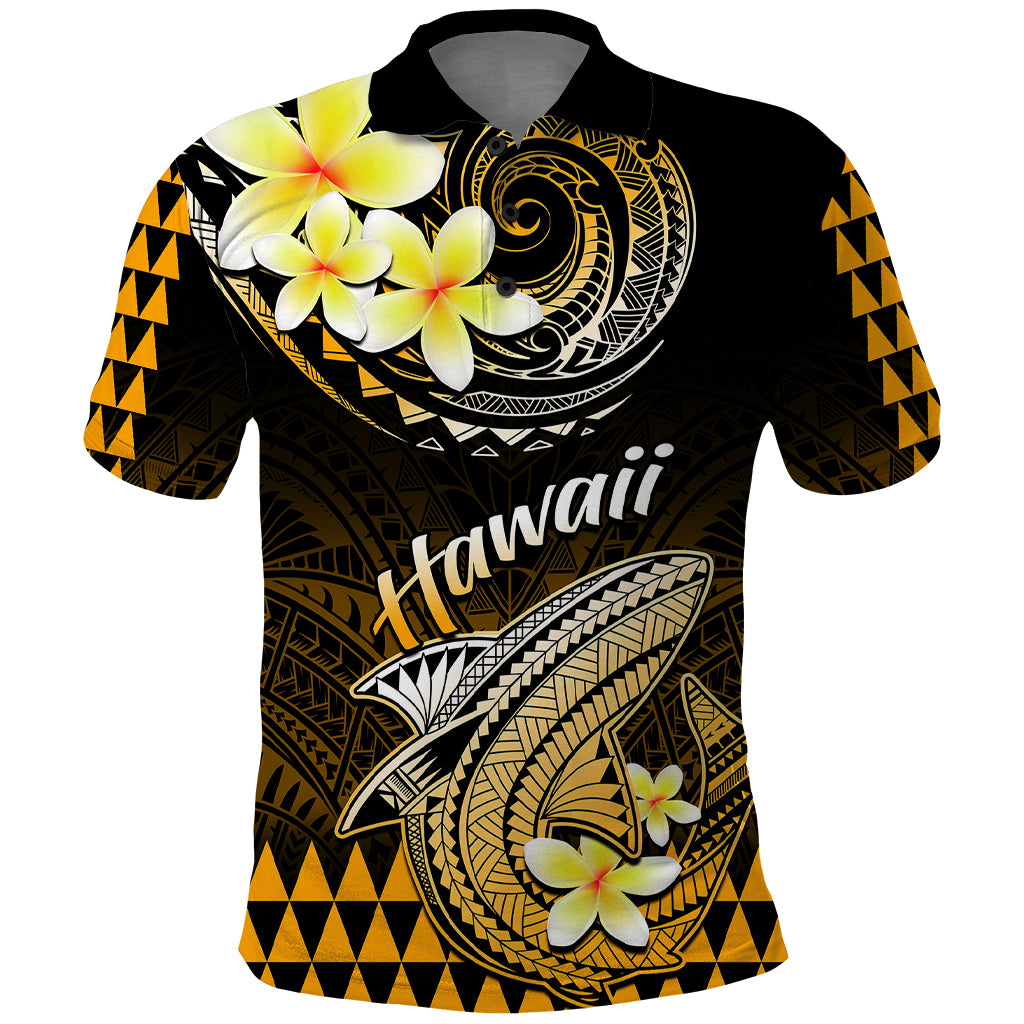 Hawaii Polo Shirt Polynesian Shark with Kakau Gold Version - Wonder Print Shop