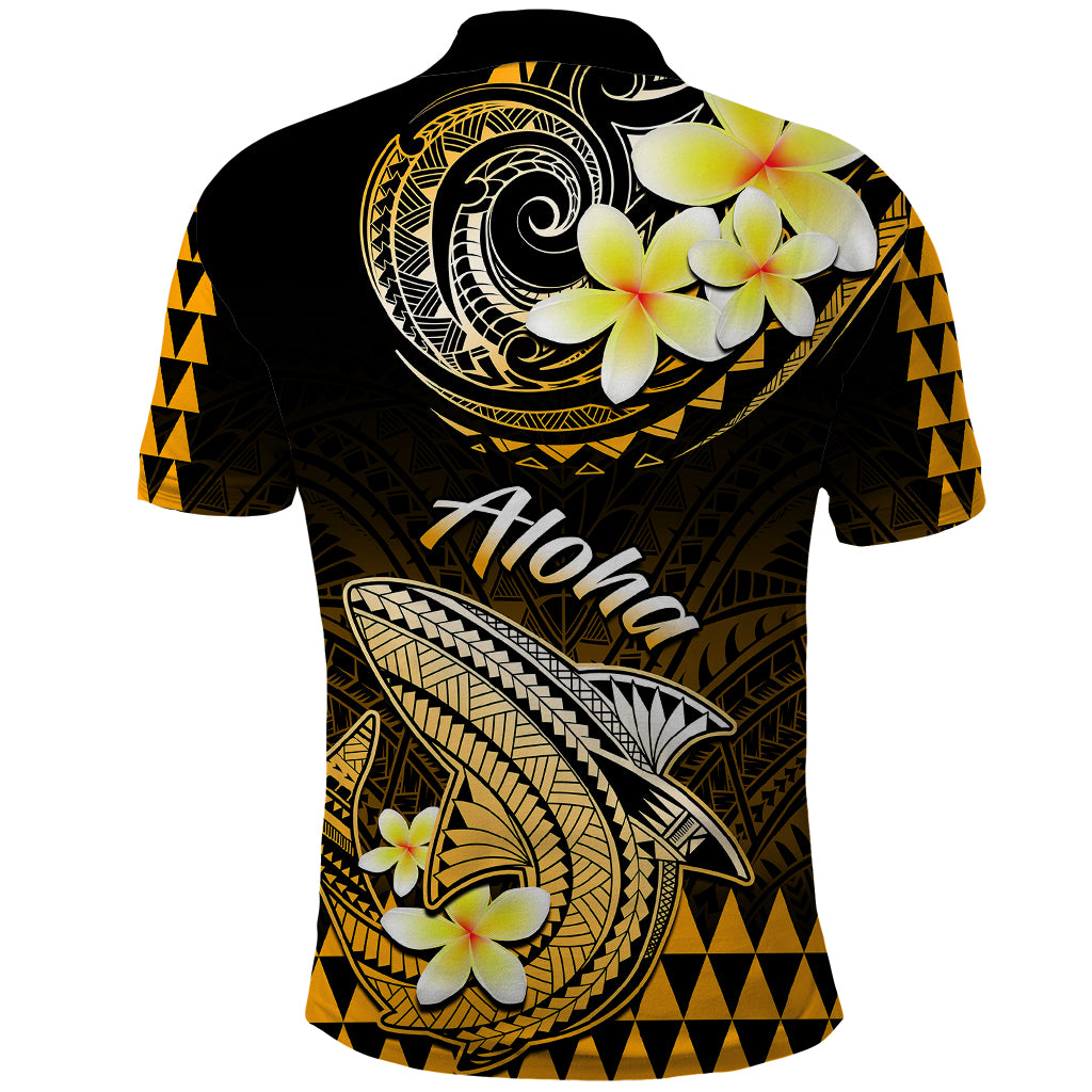 Hawaii Polo Shirt Polynesian Shark with Kakau Gold Version - Wonder Print Shop
