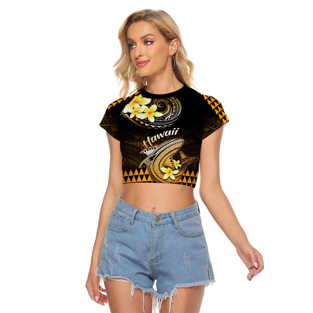 Hawaii Raglan Cropped T Shirt Polynesian Shark with Kakau Gold Version - Wonder Print Shop