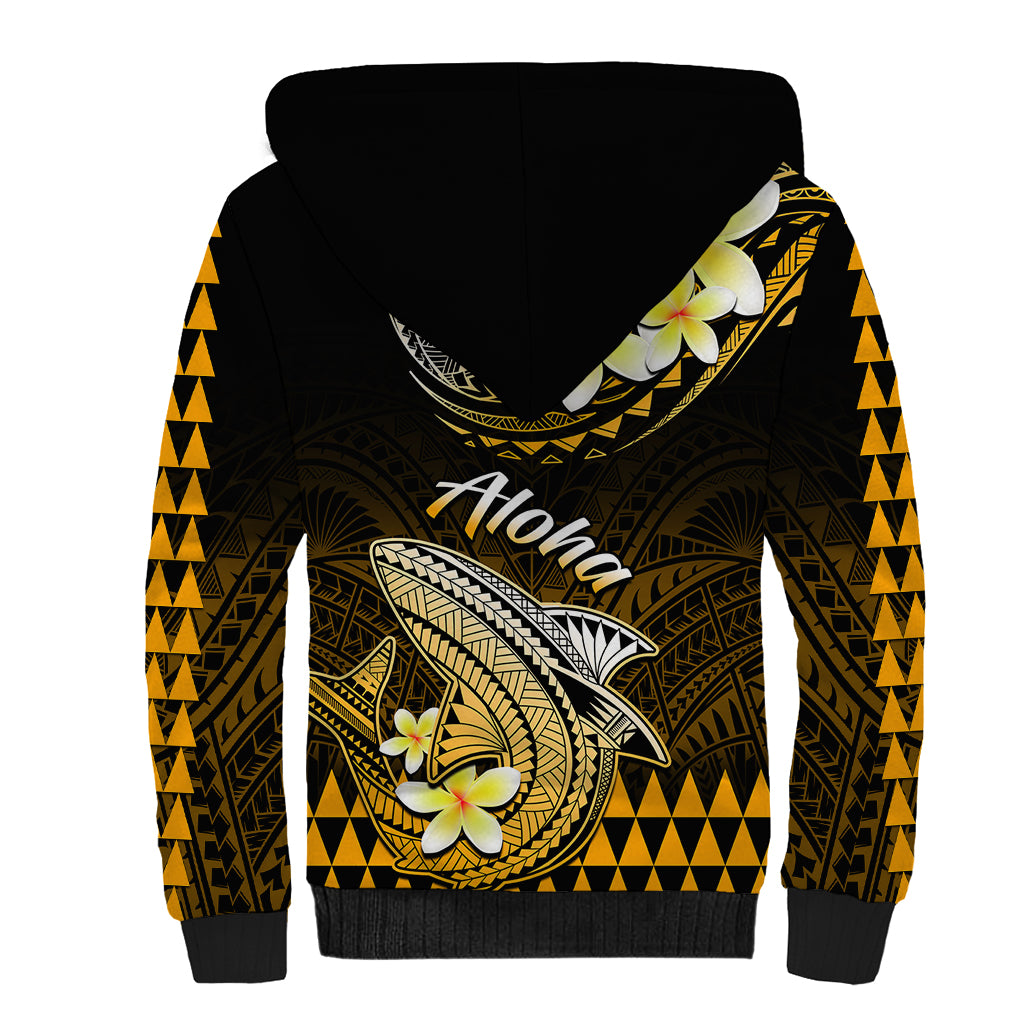 Hawaii Sherpa Hoodie Polynesian Shark with Kakau Gold Version - Wonder Print Shop