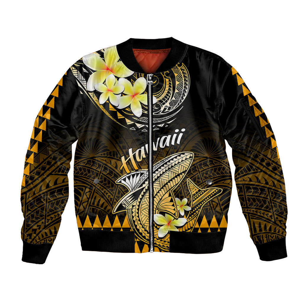 Hawaii Sleeve Zip Bomber Jacket Polynesian Shark with Kakau Gold Version - Wonder Print Shop