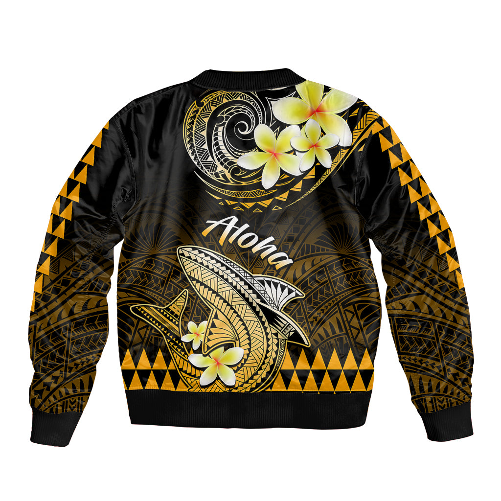 Hawaii Sleeve Zip Bomber Jacket Polynesian Shark with Kakau Gold Version - Wonder Print Shop