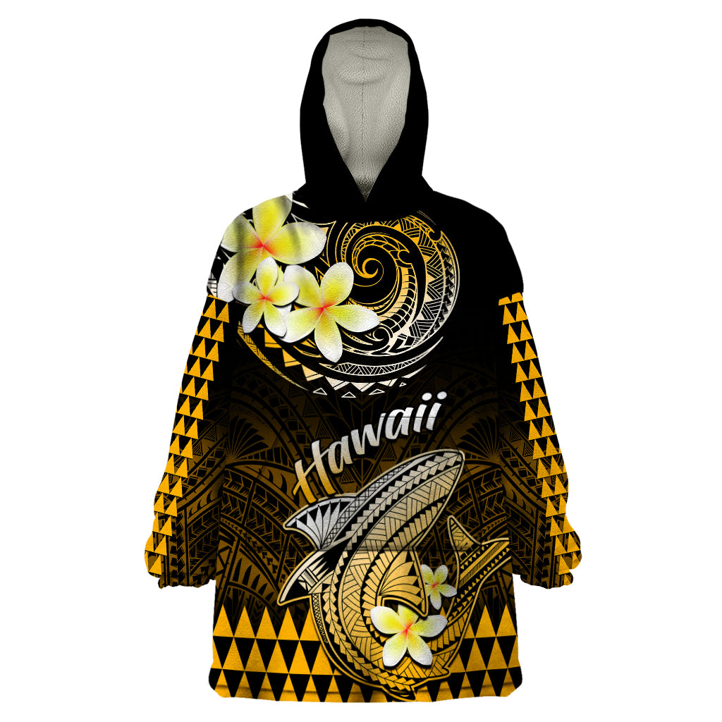 Hawaii Wearable Blanket Hoodie Polynesian Shark with Kakau Gold Version - Wonder Print Shop