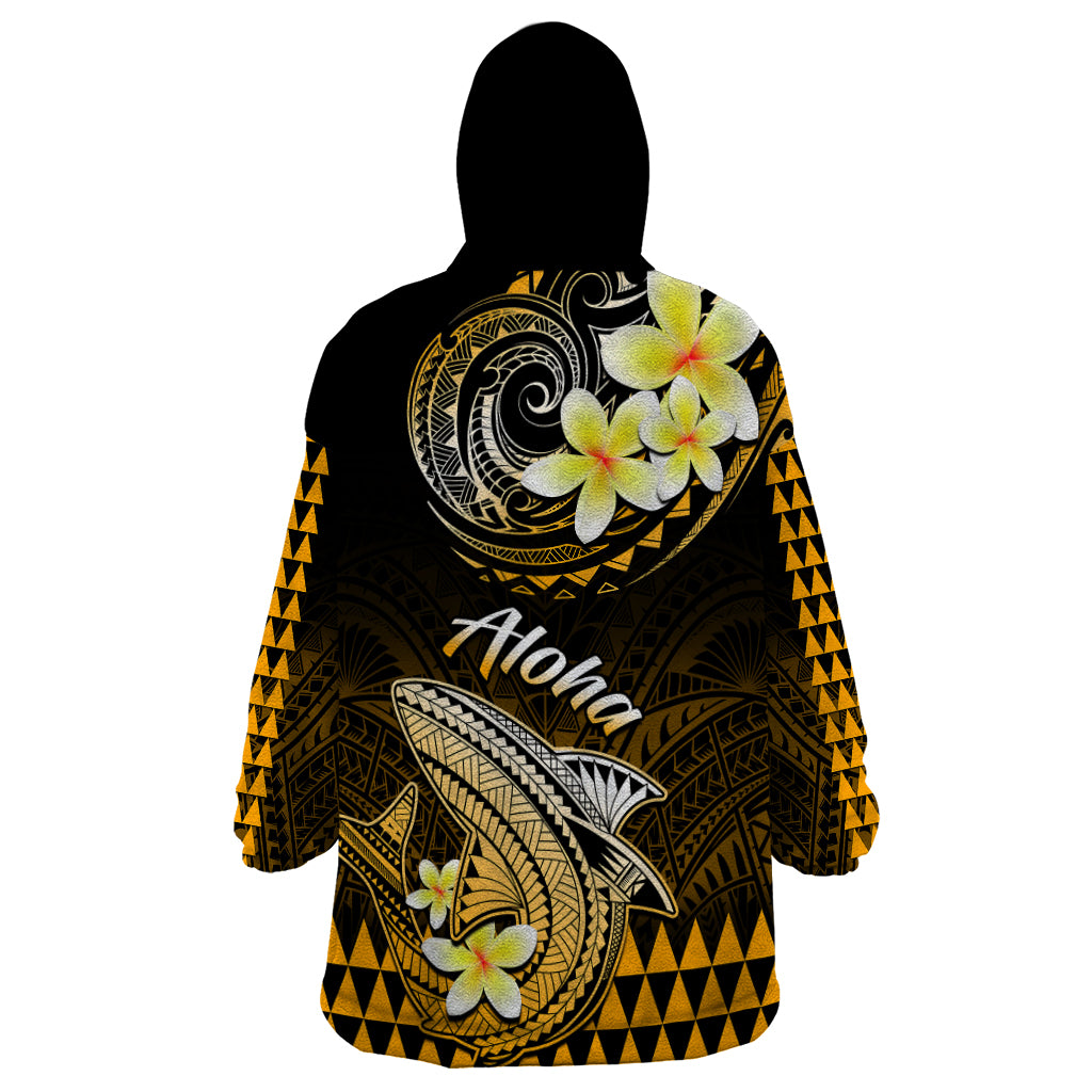 Hawaii Wearable Blanket Hoodie Polynesian Shark with Kakau Gold Version - Wonder Print Shop
