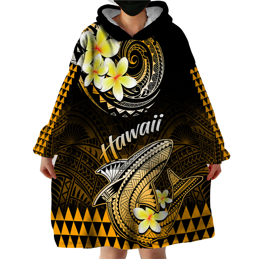 Hawaii Wearable Blanket Hoodie Polynesian Shark with Kakau Gold Version - Wonder Print Shop