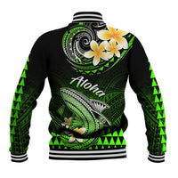 Hawaii Baseball Jacket Polynesian Shark with Kakau Green Version - Wonder Print Shop