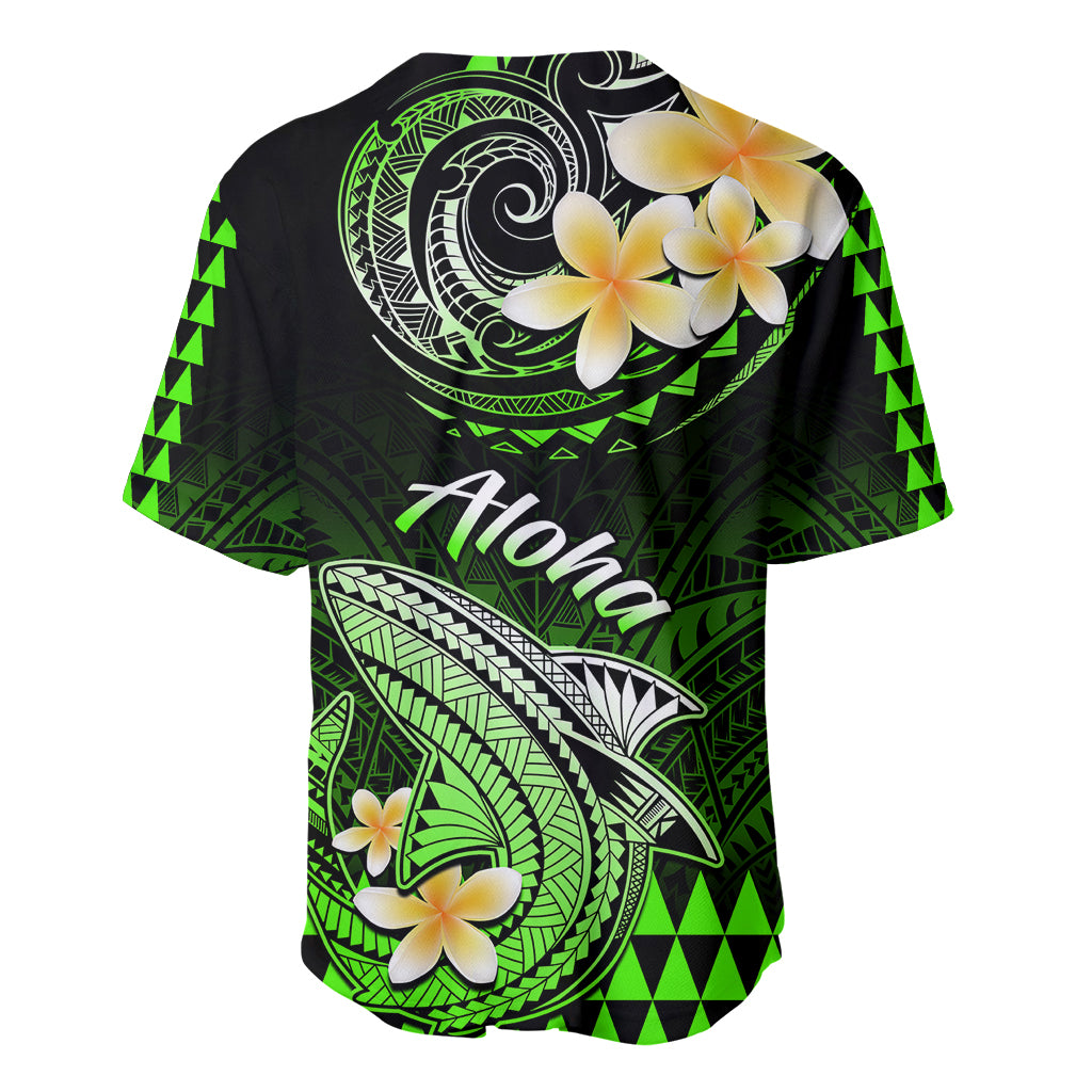 Hawaii Baseball Jersey Polynesian Shark with Kakau Green Version - Wonder Print Shop