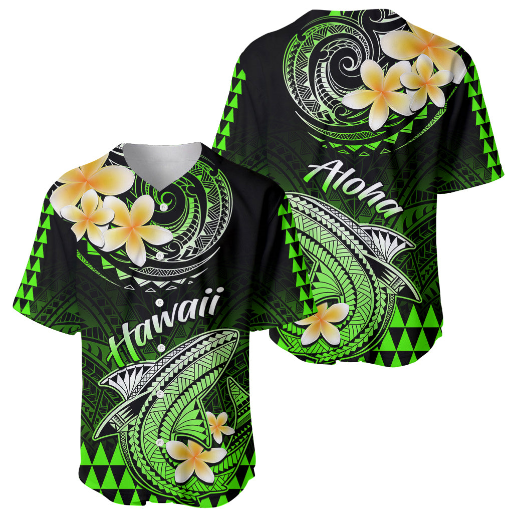 Hawaii Baseball Jersey Polynesian Shark with Kakau Green Version - Wonder Print Shop