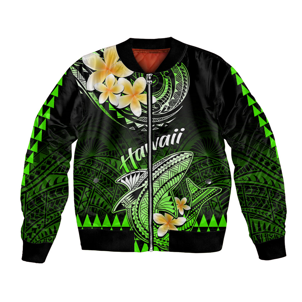 Hawaii Bomber Jacket Polynesian Shark with Kakau Green Version - Wonder Print Shop